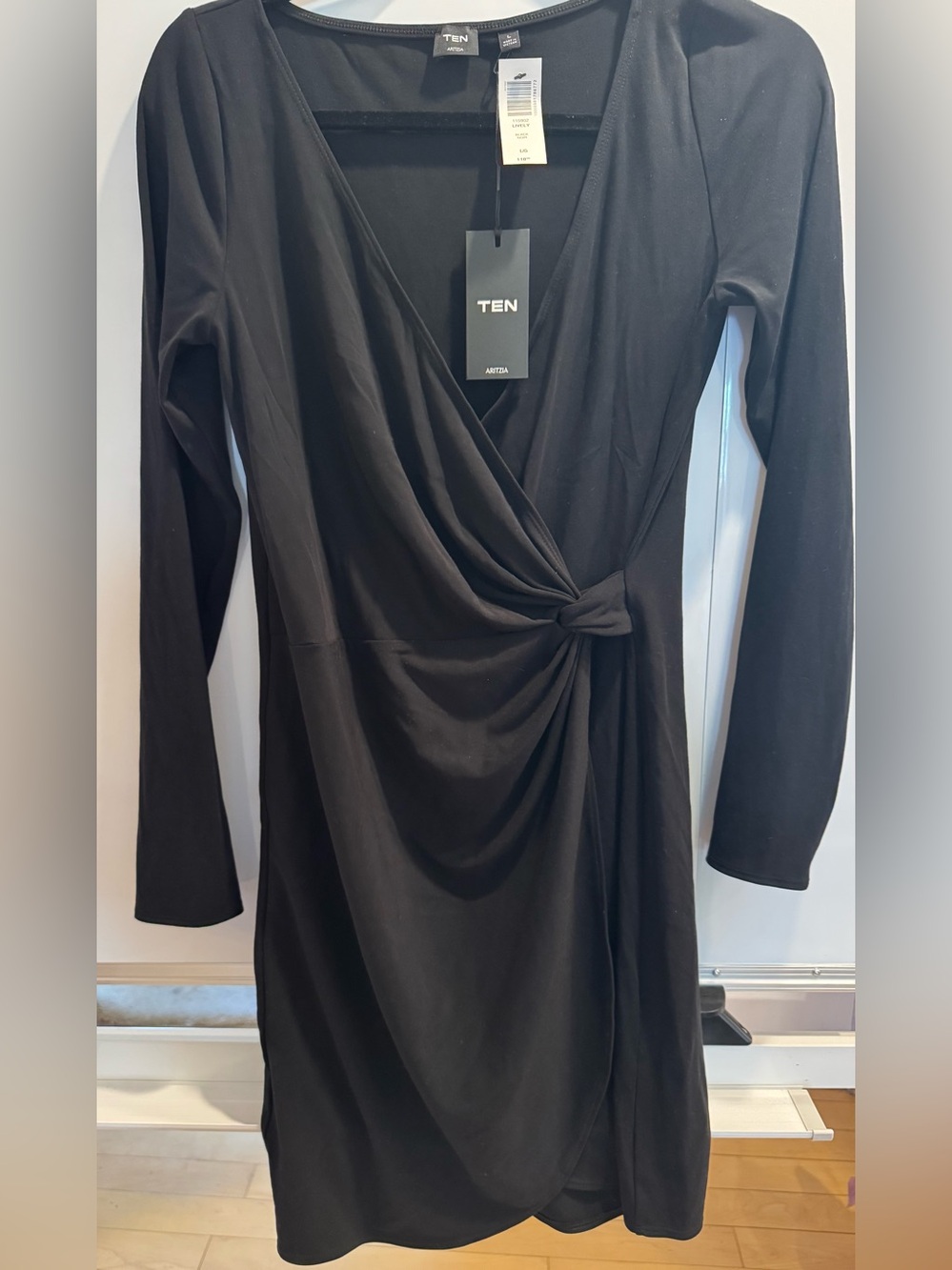 Aritzia TEN Black Long-Sleeve Twist-Knot Dress